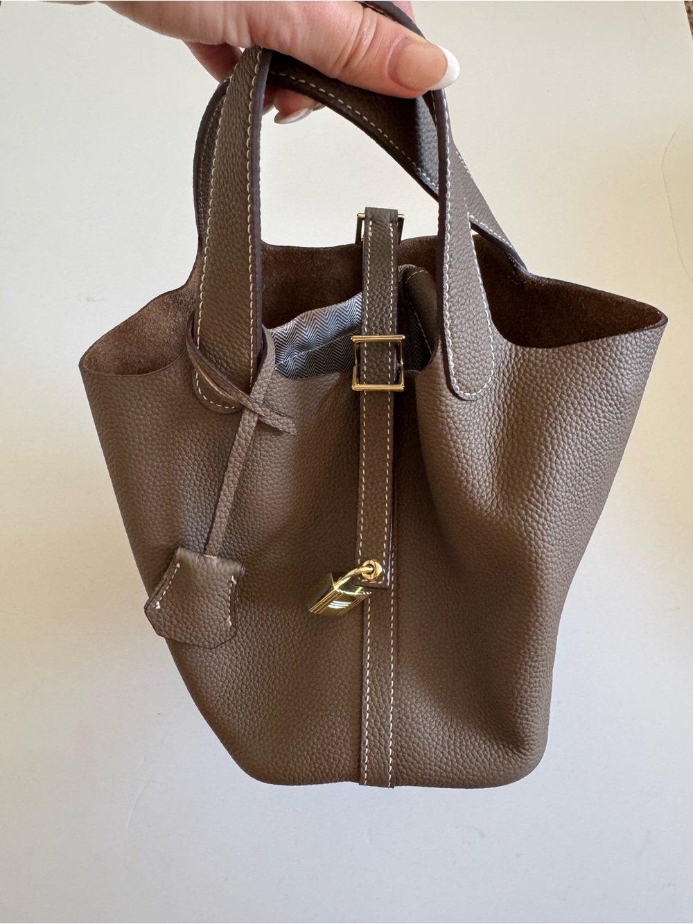 Amazon Brown Pebbled Mini Tote with Gold Hardware